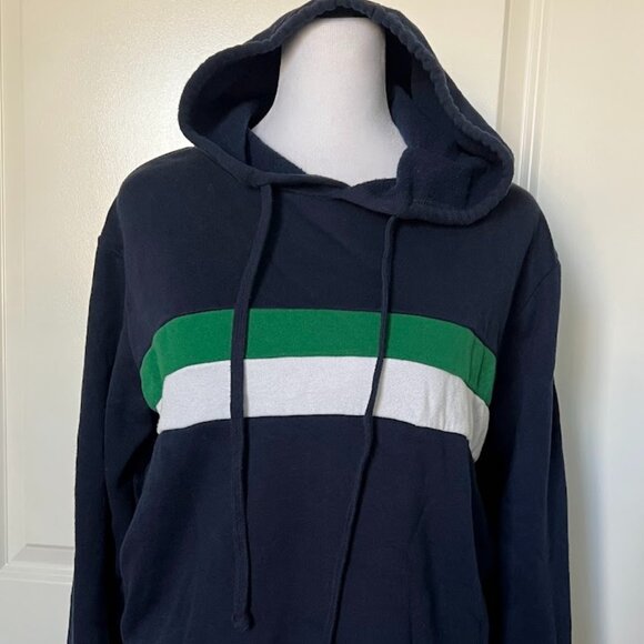 Forever 21 Blue Green Striped Cropped Pullover Hoodie Hooded Sweatshirt Small - Picture 1 of 11